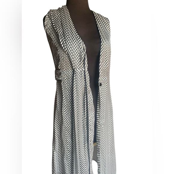 Deborah Lyons Ashley Midi Dress 2 Black Striped Crepe Luxury Old Money Ladylike - Picture 7 of 10